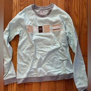 Monica and Andy Striped Mint Green and Gray S”Mores Sweatshirt, size S